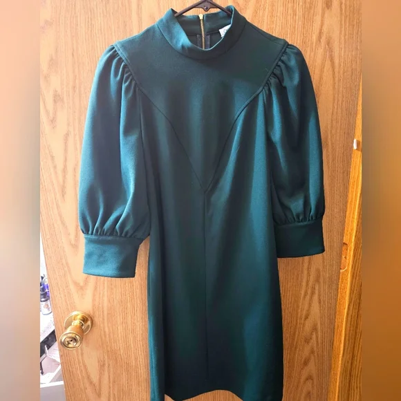 Forest Green Calvin Klein dress with puffy sleeves